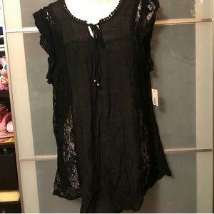 Sleeveless Black Crochet Top Jr Plus XXL/2XG